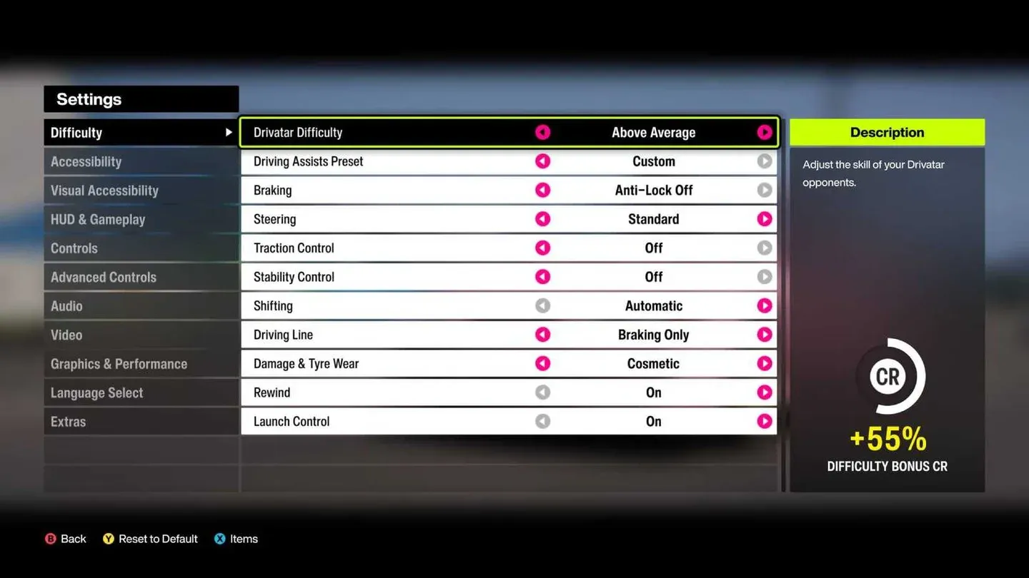 Difficulty settings and credit bonuses