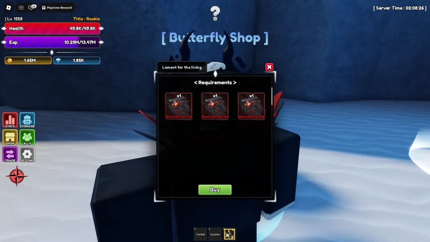 Black Gun Part boss drop screen