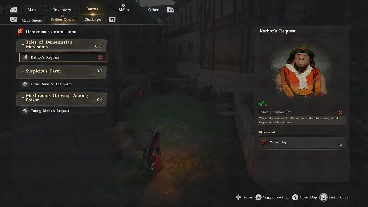 Faction quest tracker screen