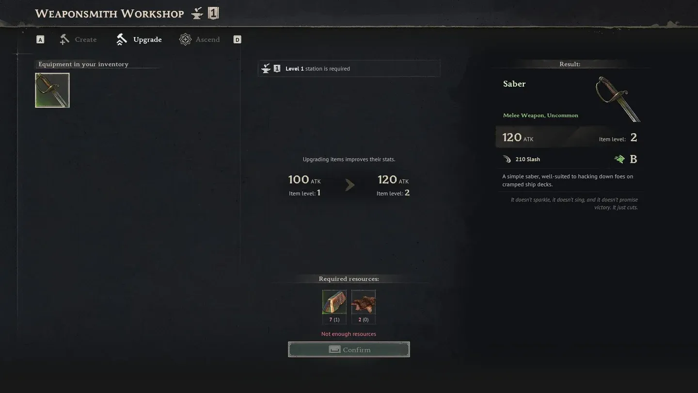 Weaponsmith Workshop upgrade tab