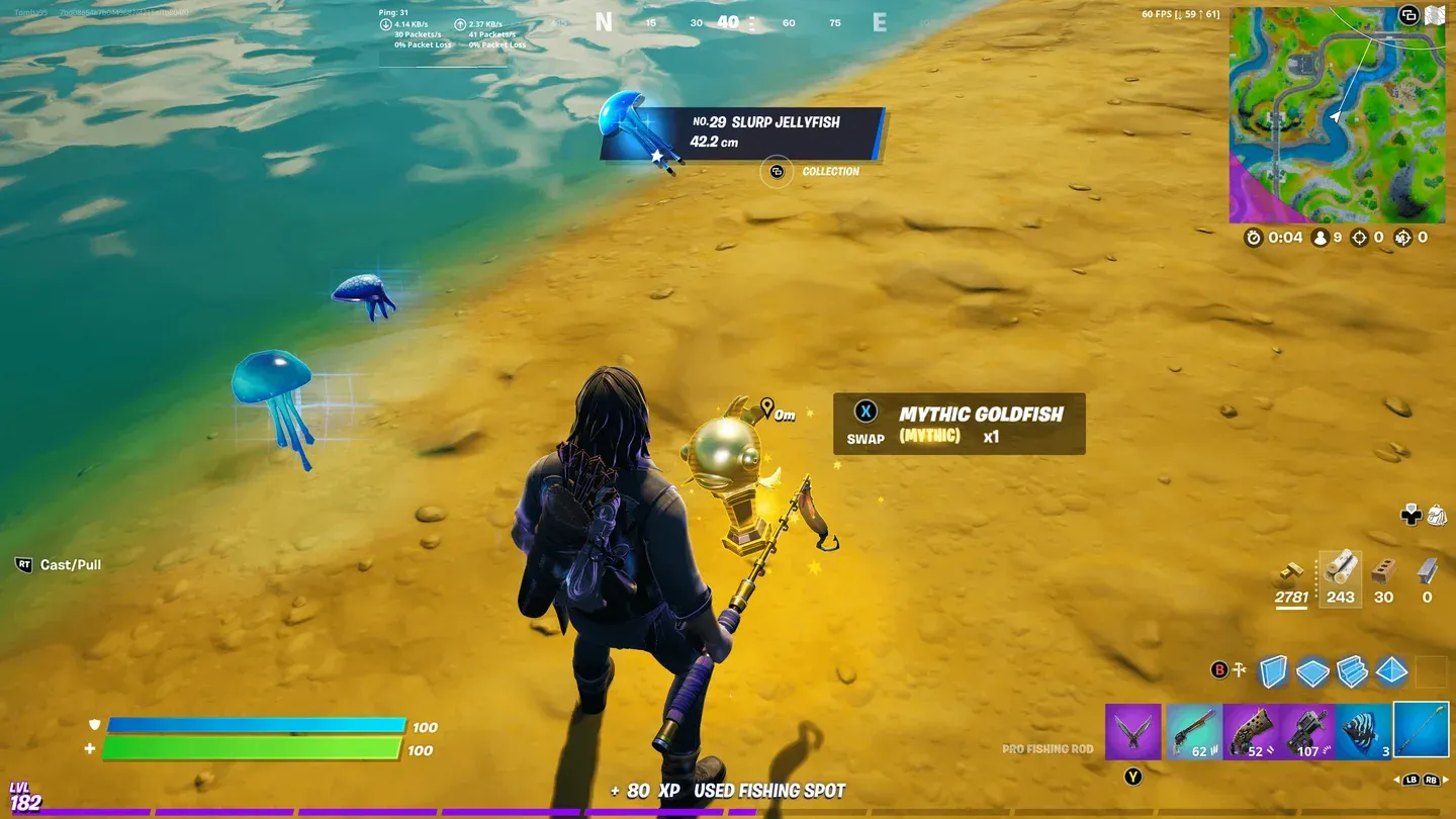 Mythic Goldfish throw arc view