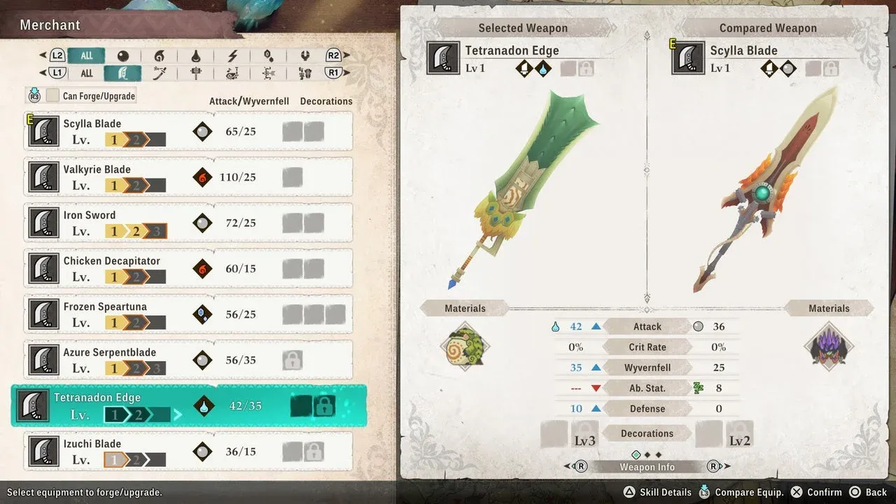 Blacksmith forge menu in MHS3