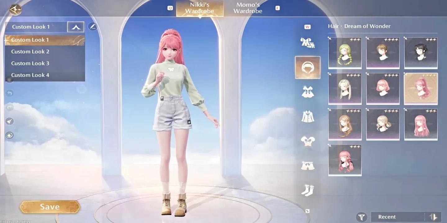 Nikki's wardrobe selection screen