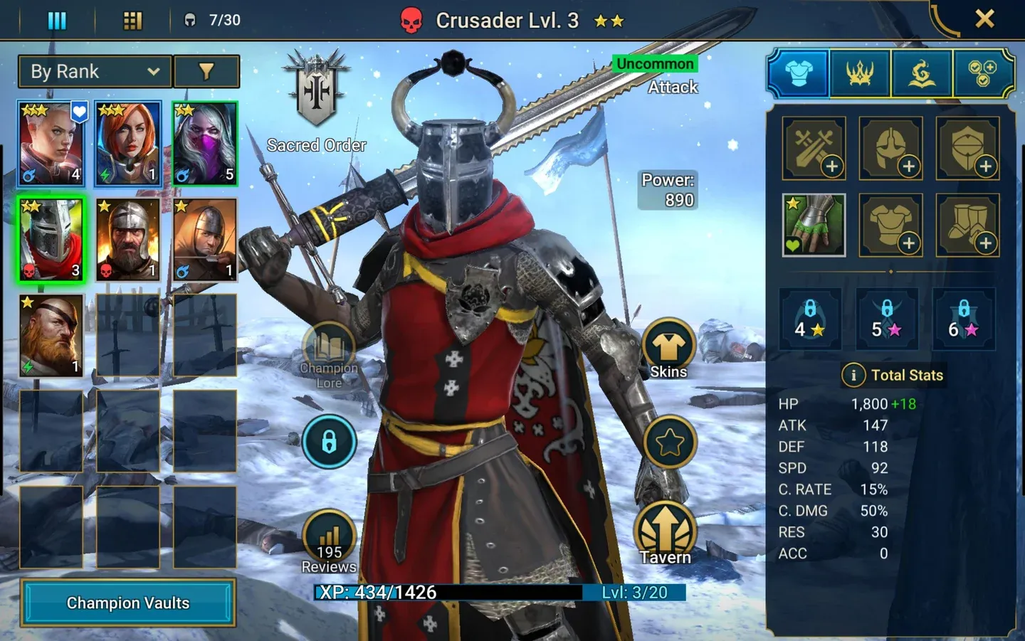 Epic champion stat comparison