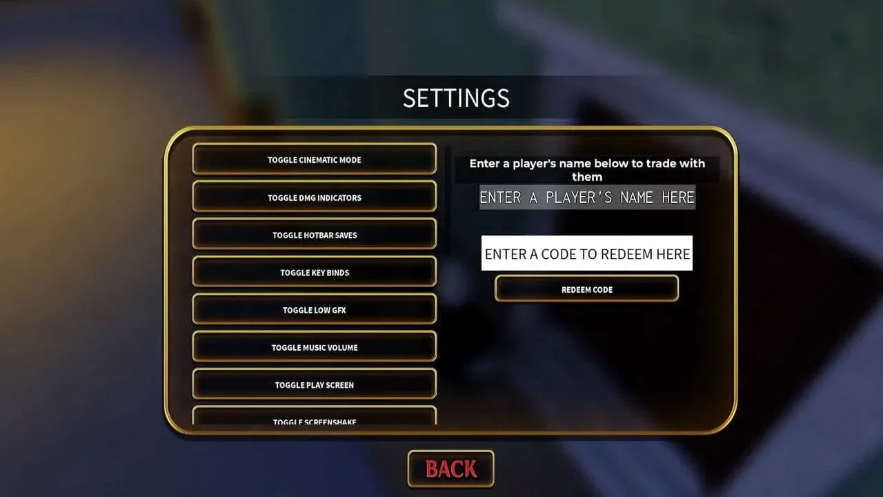 Code entry in YBA settings