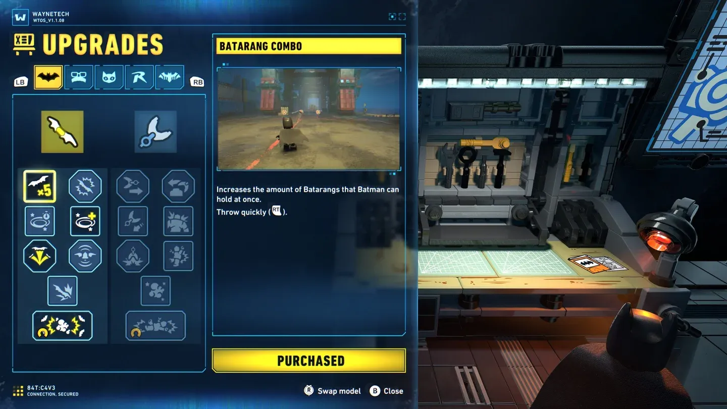Batman's Batarang gadget menu