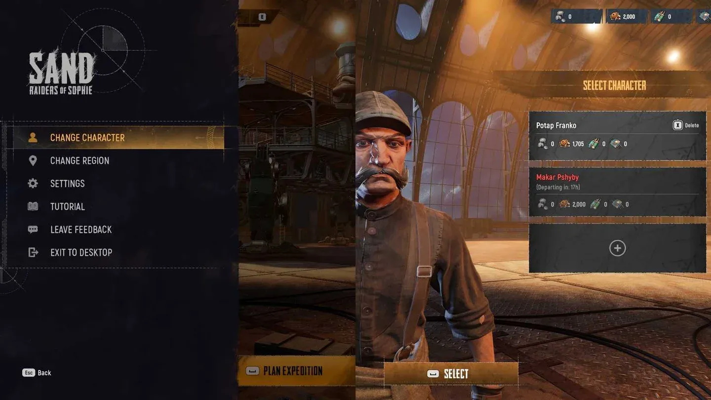 Change Character menu in lobby