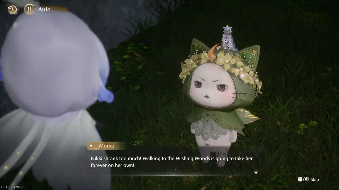 Momo carries Nikki in Wishing Woods