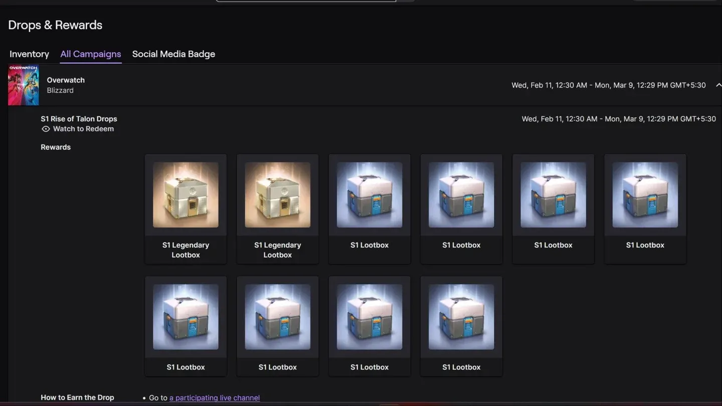 Track drops via Twitch menu