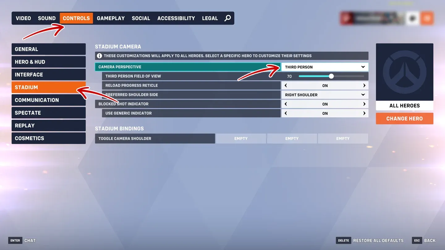 Stadium camera perspective settings