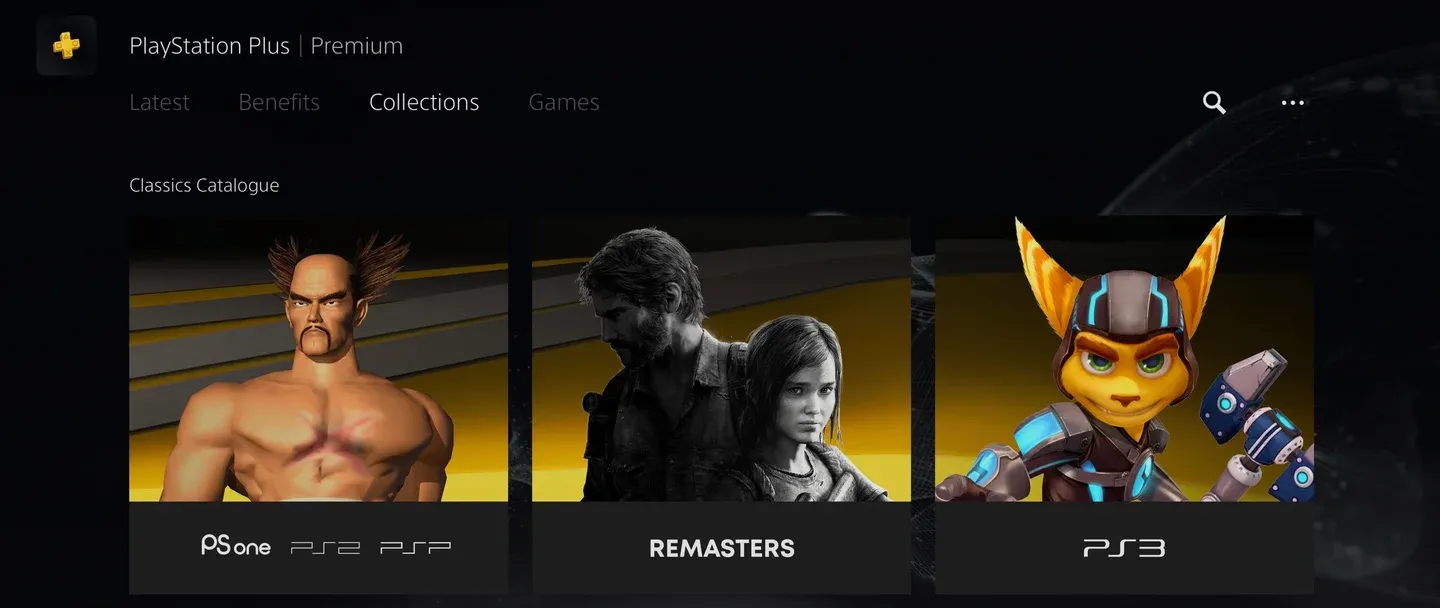 PS Plus tier select screen