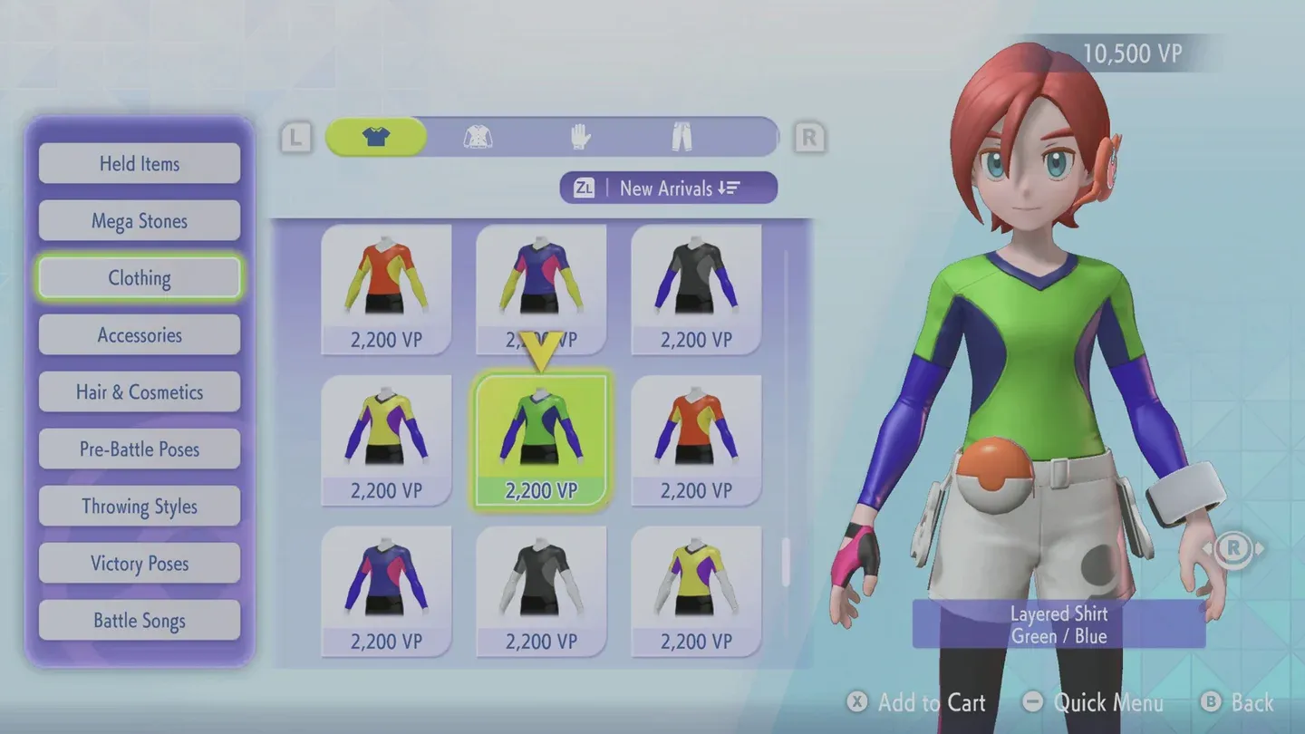 Menu d'achat en VP de la boutique