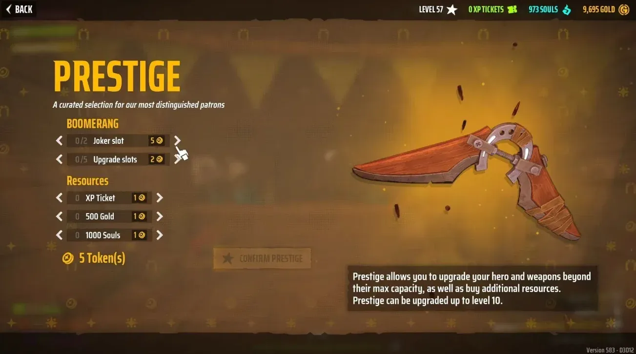 Weapon prestige upgrade options