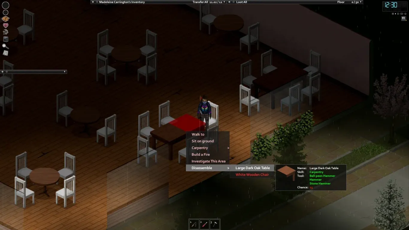 Carpentry skill level screen