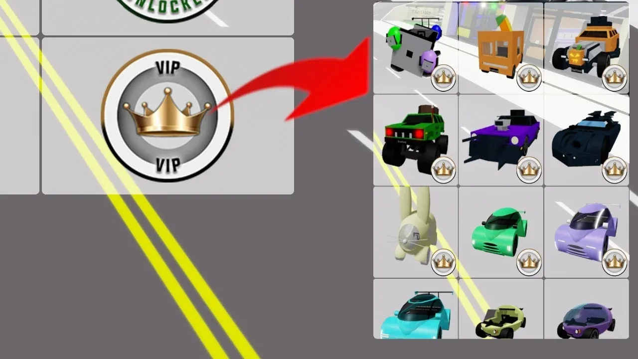 VIP Pack vehicle selection screen