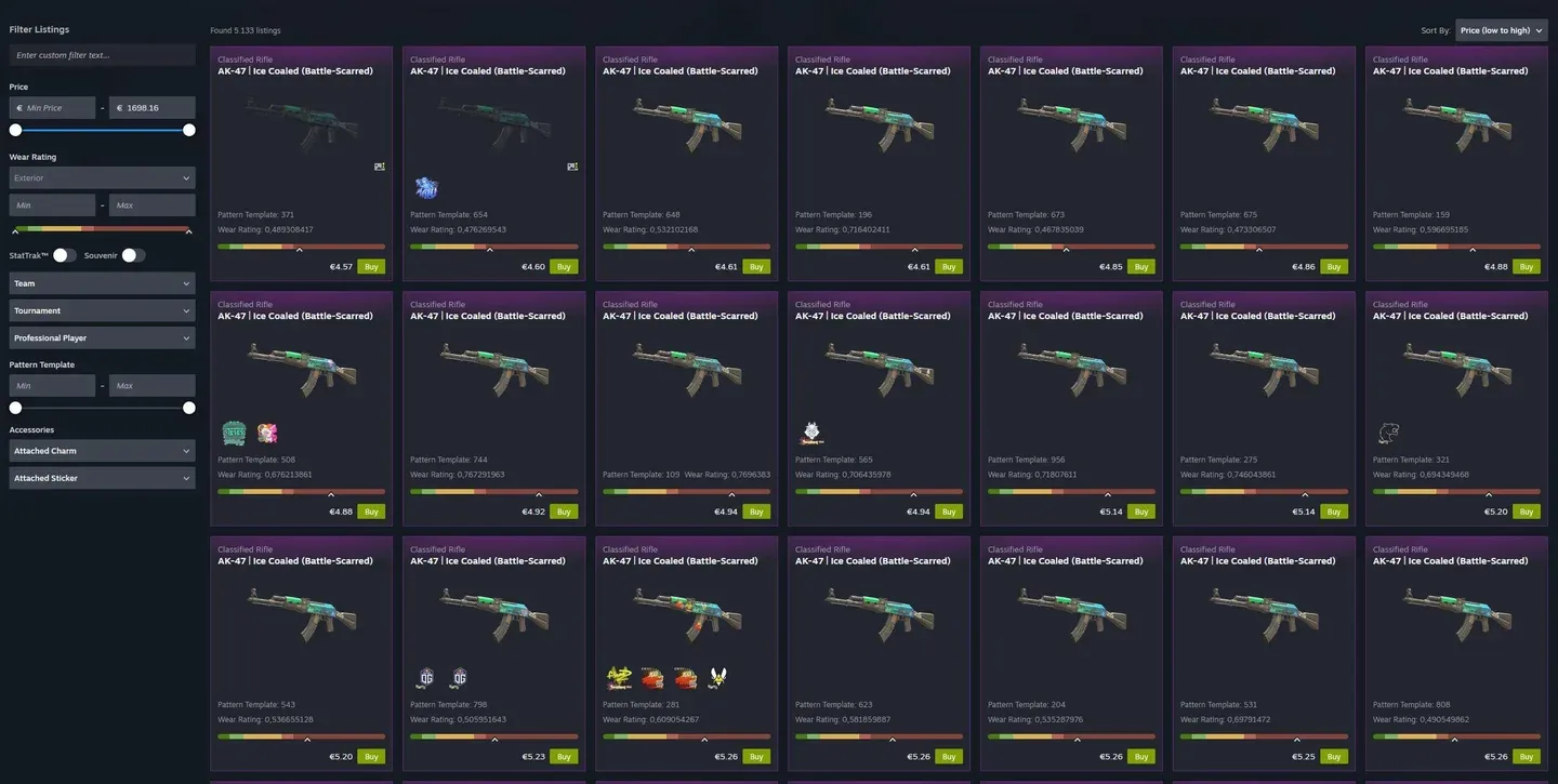 Steam skin marketplace listings