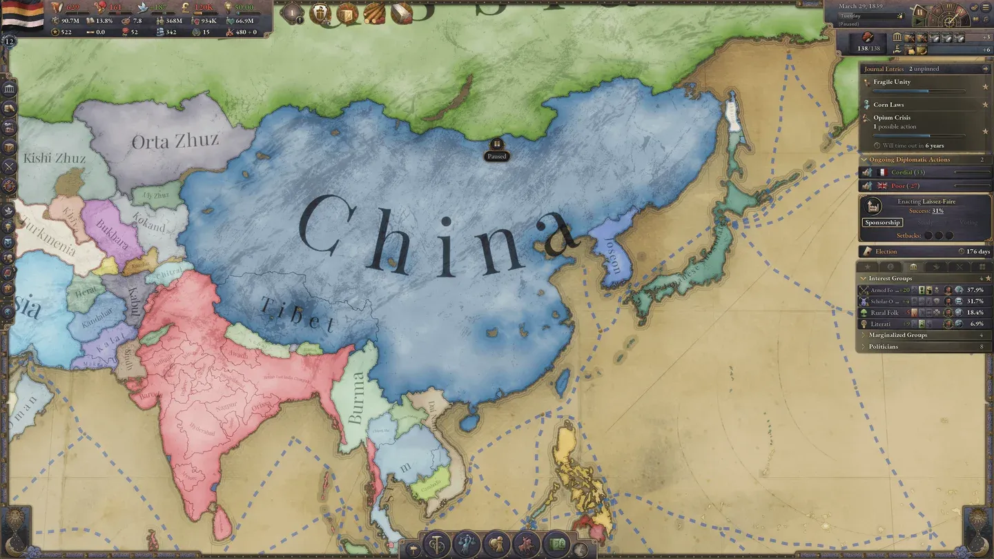 Qing starting position, 1836