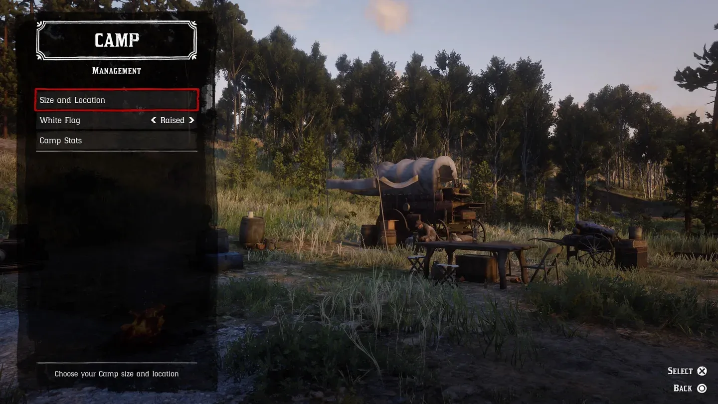 Red Dead Online camp menu