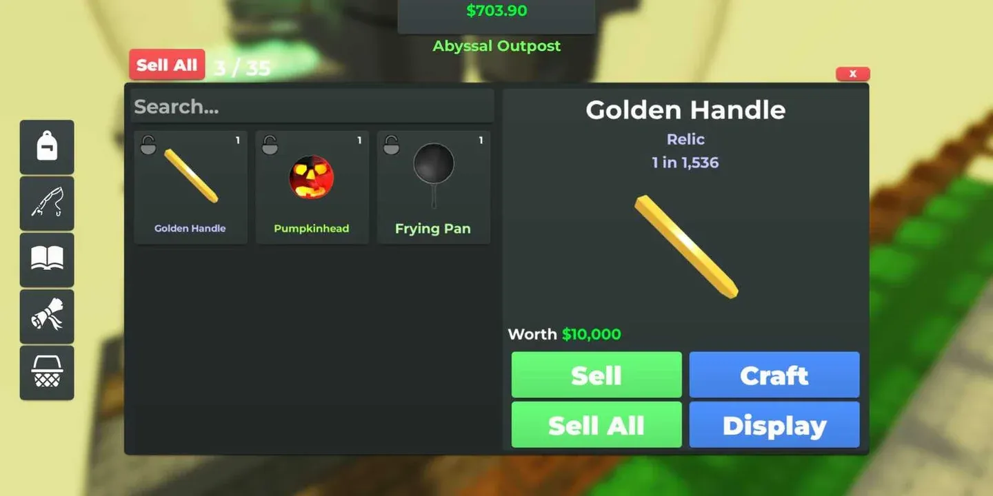 Rod upgrade selection screen