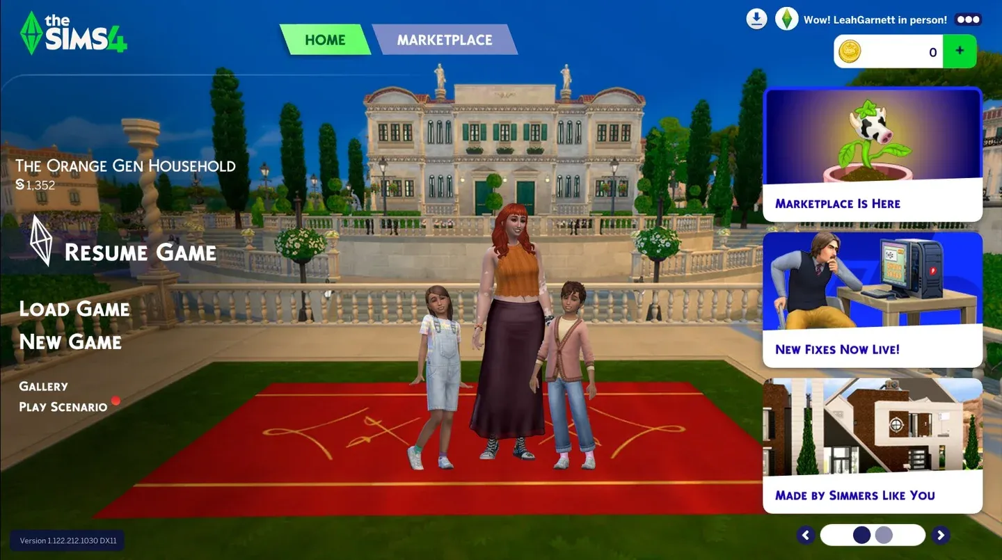 Marketplace in the main menu