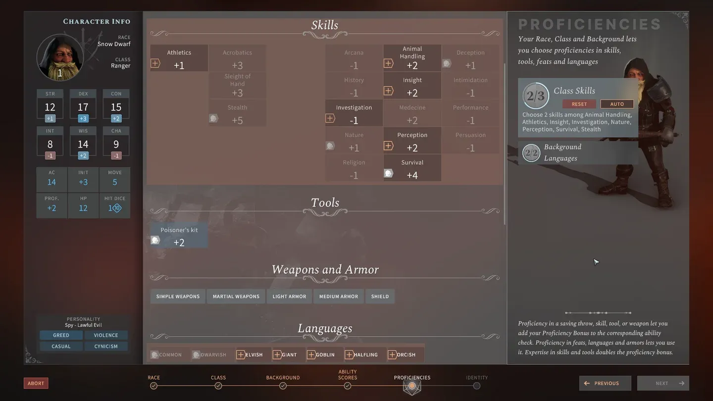 Point-buy stat allocation screen