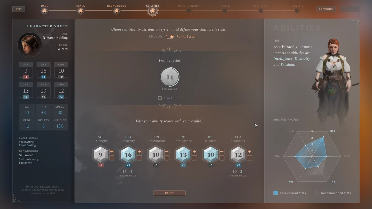 Race selection and stat bonuses