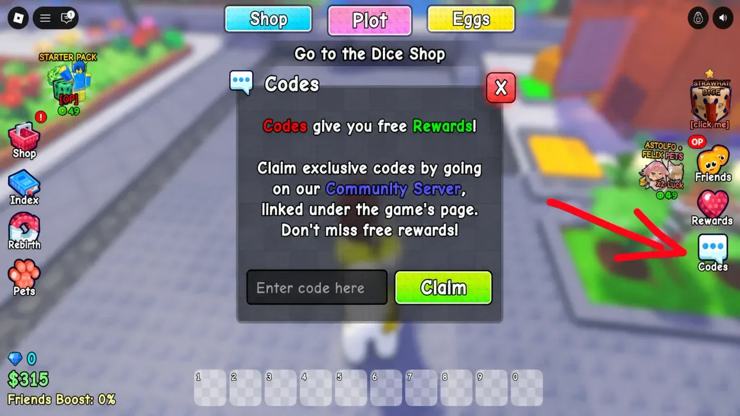 Codes redemption box in-game