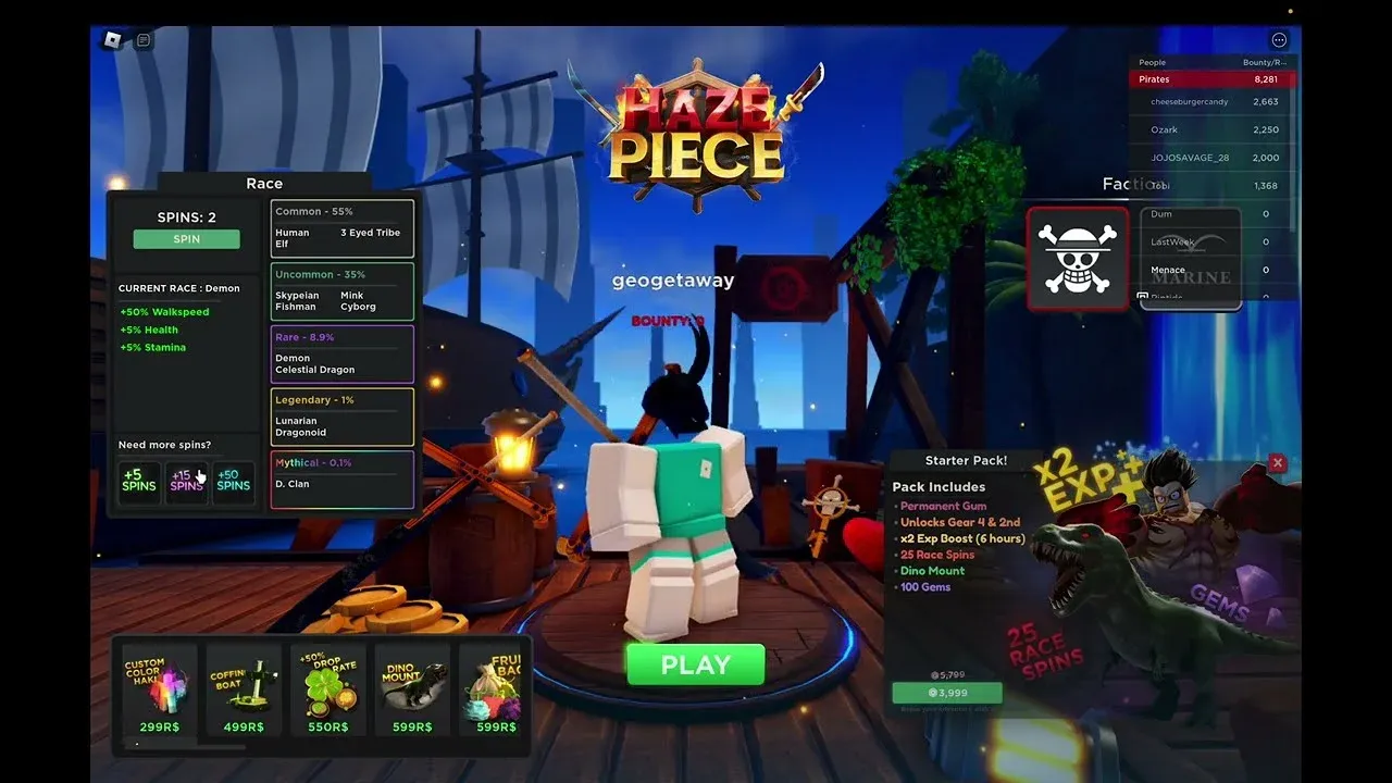 Race Spin result screen
