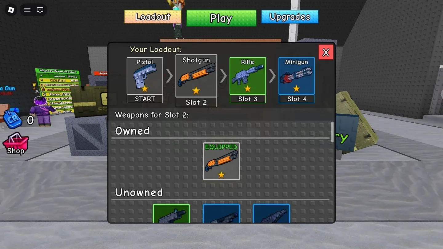 Hub loadout setup screen