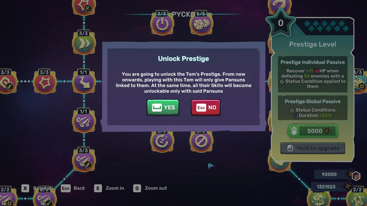 Prestige skill tree node screen