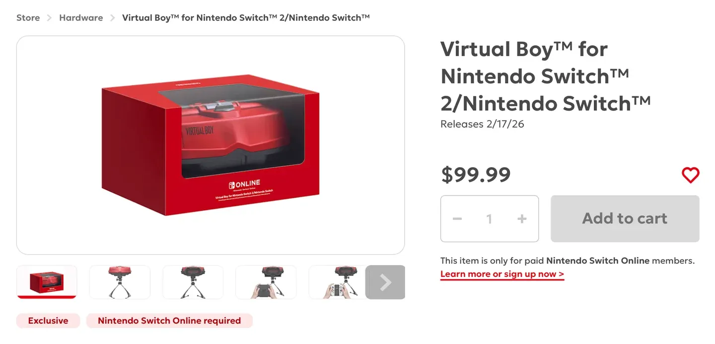 Virtual Boy accessory, $100