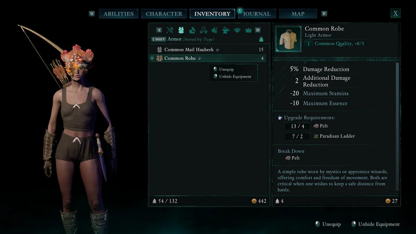 Equipment loadout screen