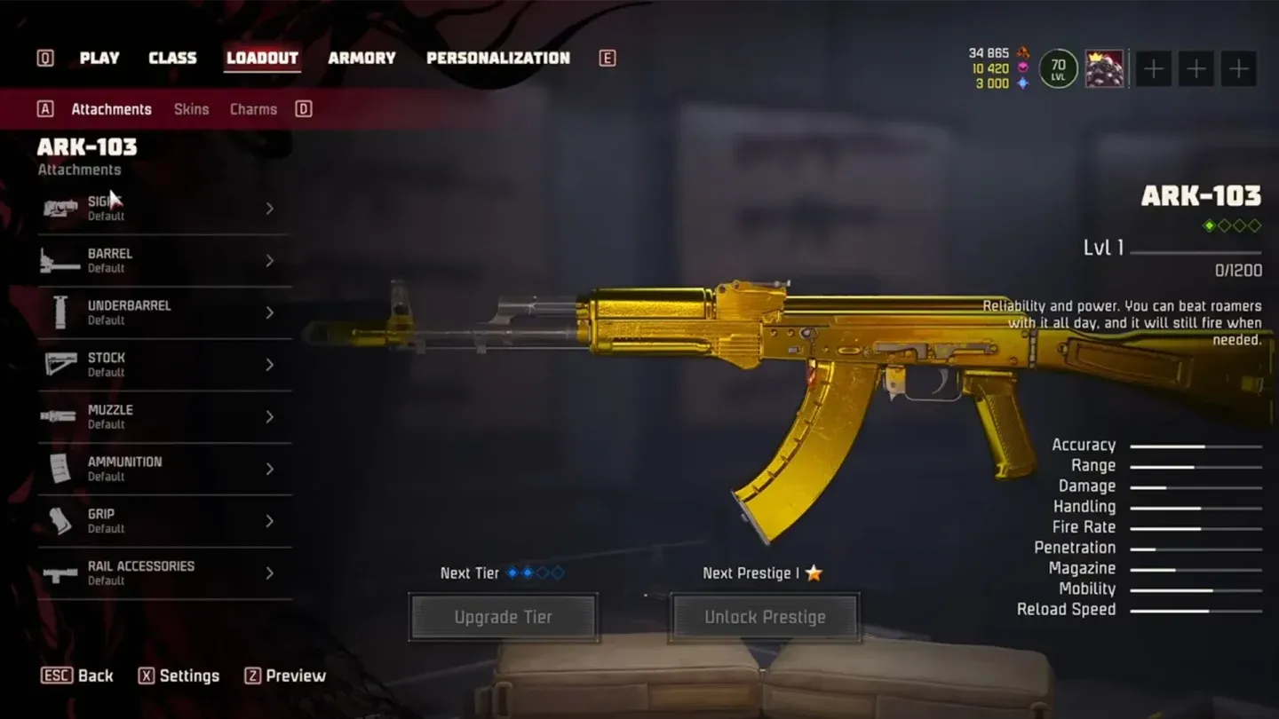 Best loadout selection screen