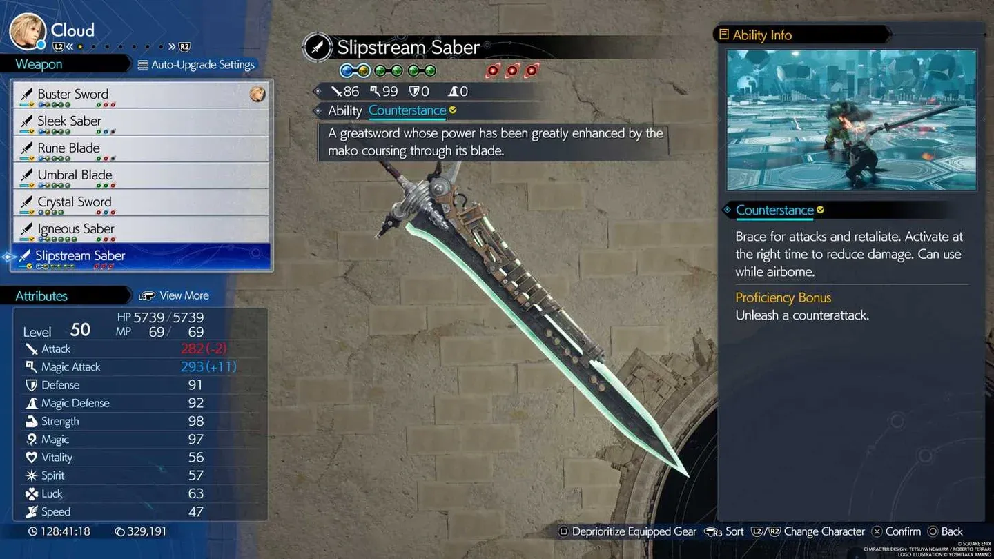 Cloud's endgame weapon setup