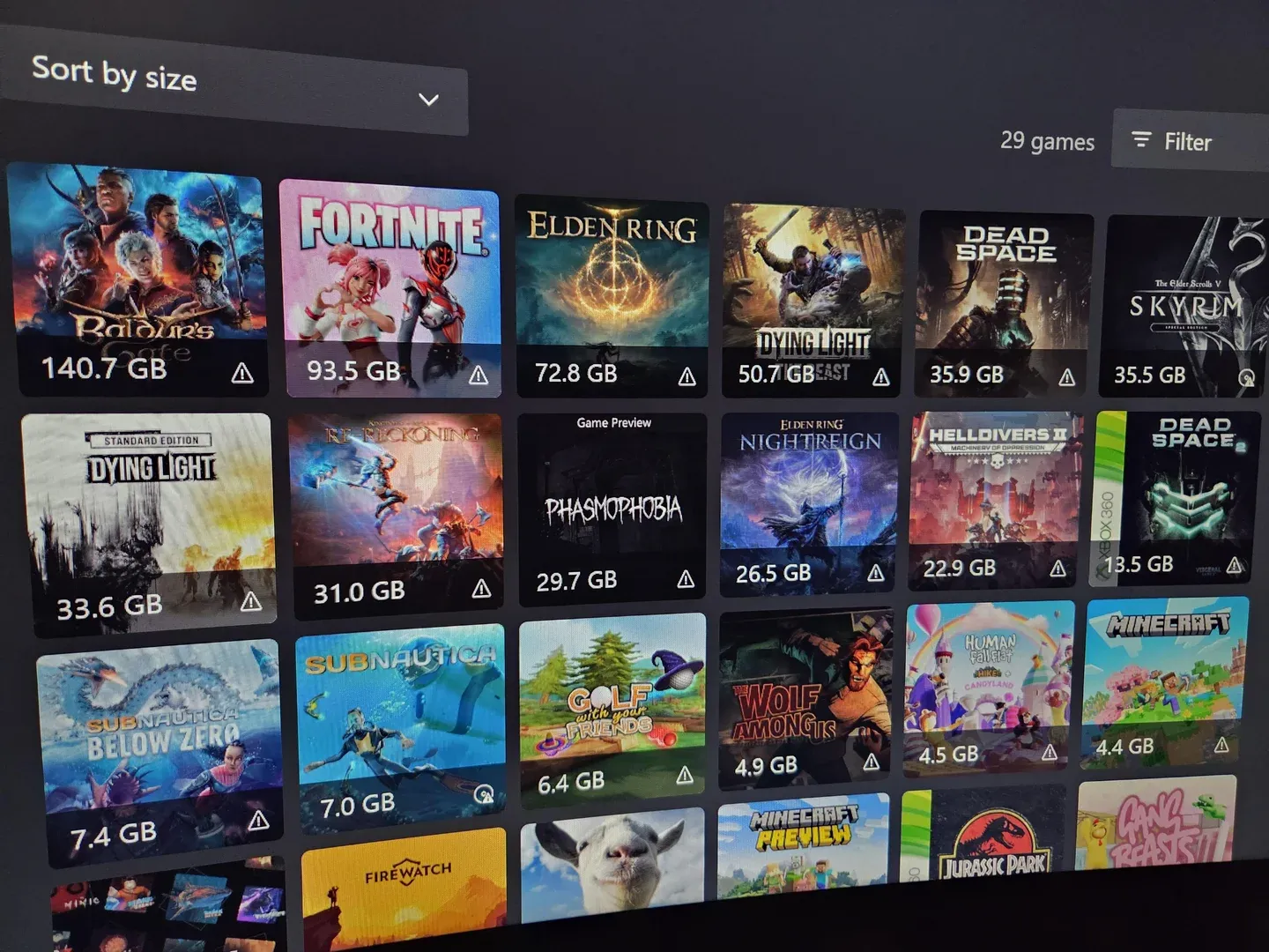 Tela de seleção de biblioteca no Xbox