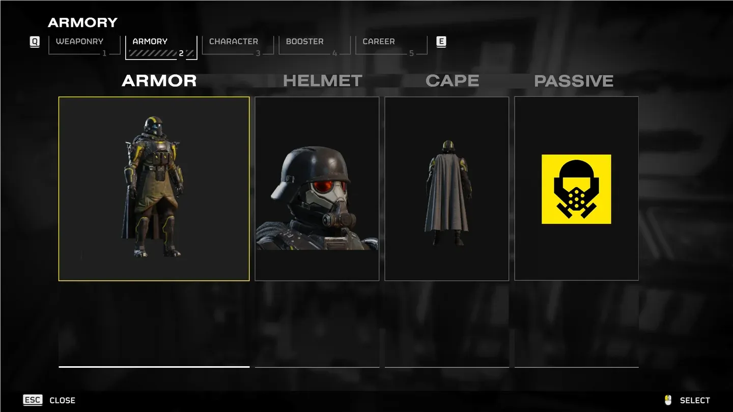 Armory passive selection screen