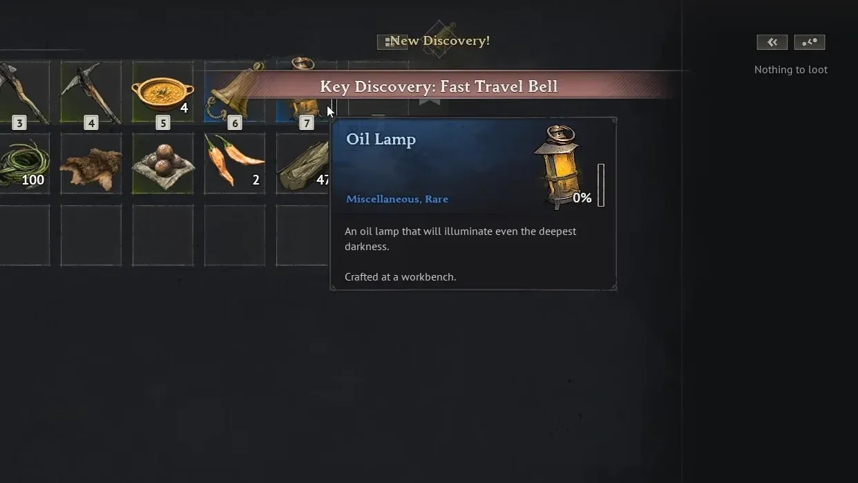 Fast travel in Bell recipe view
