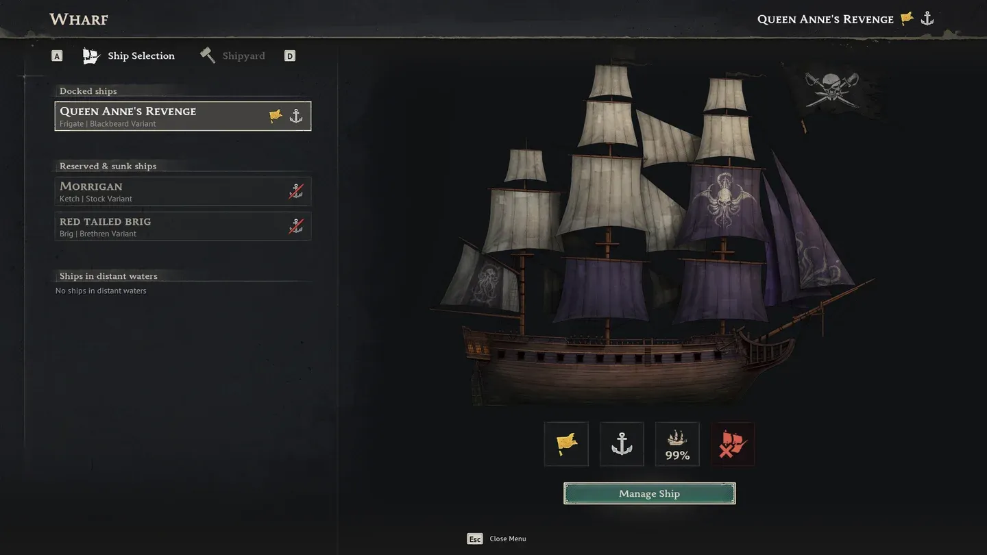 Wharf Ship Selection screen
