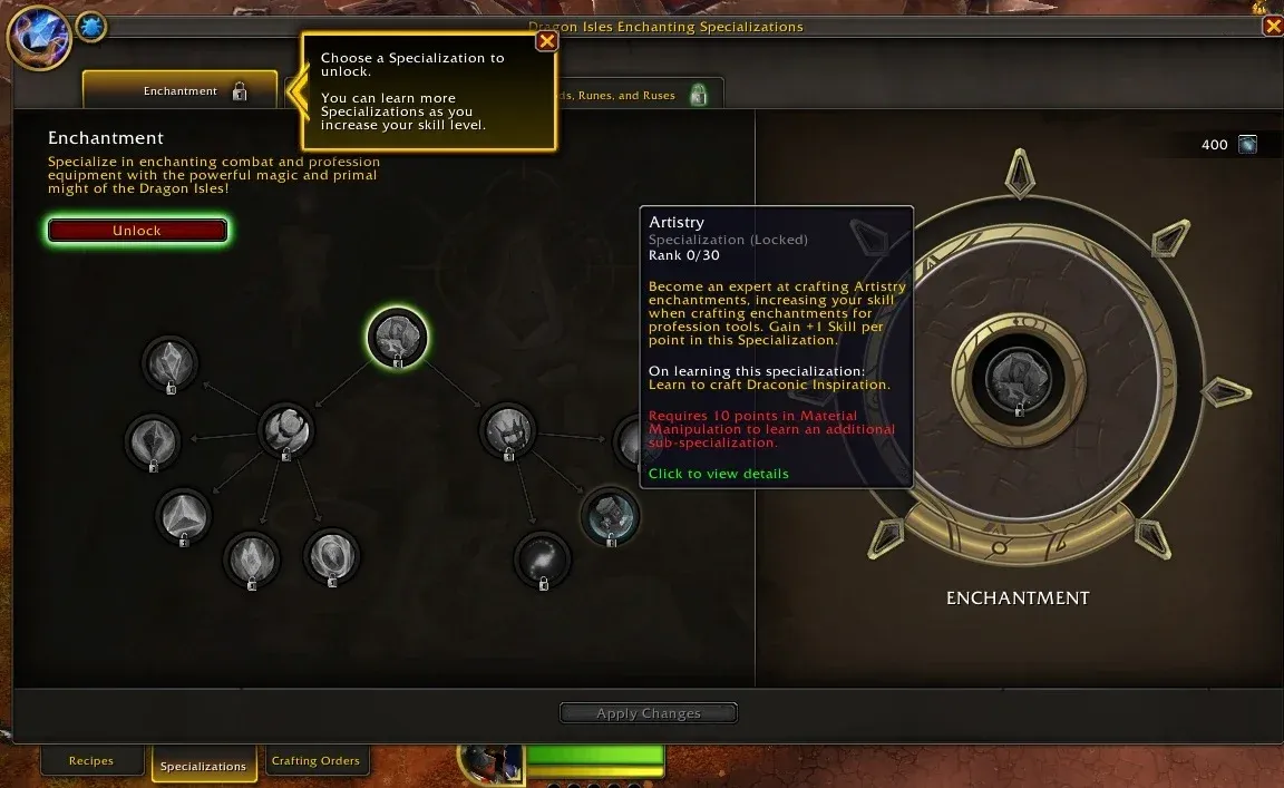 Enchanting specialization tree