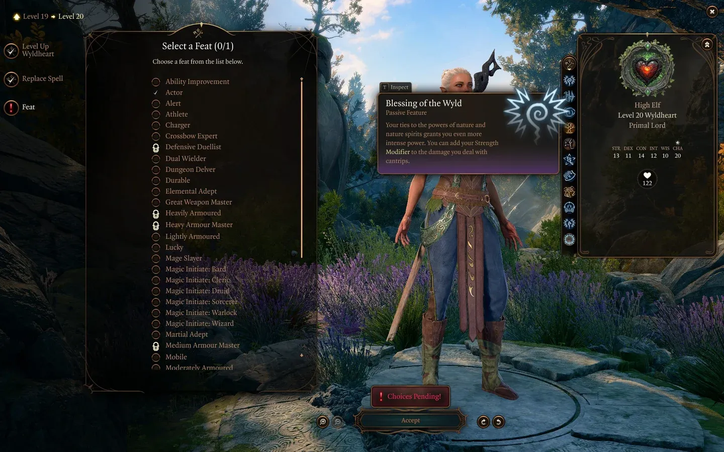 Character class selection screen