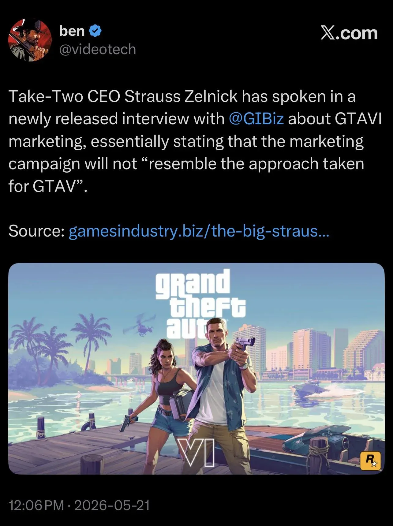 Take-Two CEOがTikTokでGTA 6のリリース日を再確認
